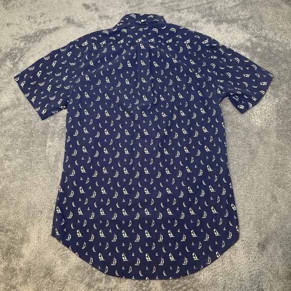 Ralph Lauren Men's SZ S Blue & White Sail Boat Short Sleeve Button Down Shirt - Picture 11 of 15